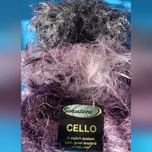 3 Skeins of Sensations Cello Eyelash Yarn  2 Purple, 1 Gray Novelty Yarn, 55 yds